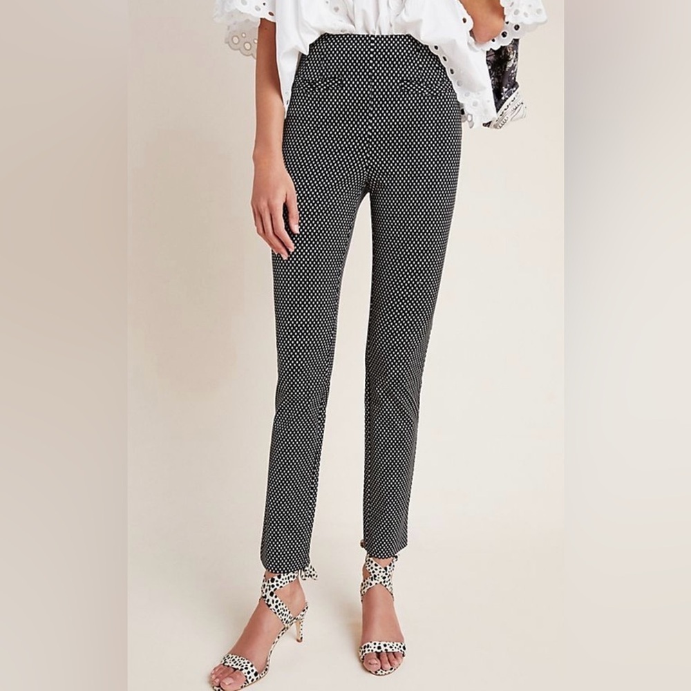 ANTHROPOLOGIE The Essential Slim Trousers Ankle Black White Polka Dot Size 2